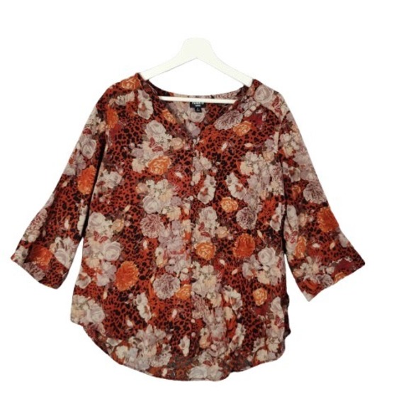 Torrid Harper Blouse Floral Butterfly Leopard Button 3/4‎ Sleeve Womens Size 1X - Picture 1 of 8